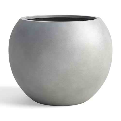 Premium Mt Sherman Fiberstone Sphere Planter for Indoor Outdoor Use (Gray / Small 12.6''D x 10''H)