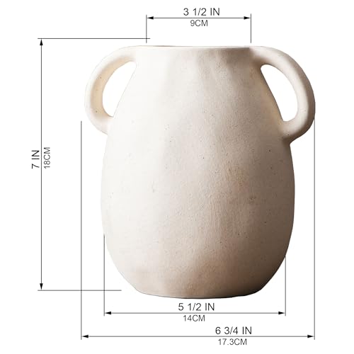 Beige Ceramic Vase with Handles (Beige)