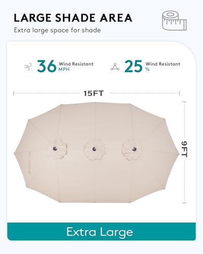 HDPE Patio Furniture Set with 15FT Double Side Patio Umbrella (5 Count)