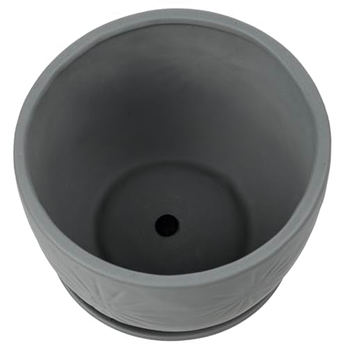 7 Inch Grey Ceramic Plant Pot with Drainage Hole and Attached Saucer
