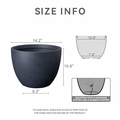 Large Round Tapered Charcoal Concrete Planter 10.6" Tall (Charcoal / 14.2"w x 10.6"h)