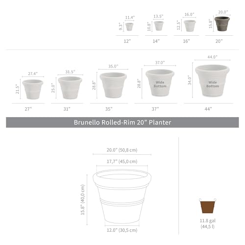 Brunello Classic Gray Rolled Rim Planter Pot (20 Inch / Weathered Concrete)