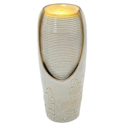 Autodaya 32"H Jar Ceramic Outdoor Water Fountain (32"h-leaf Pattern Beige Glaze)