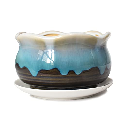 5.5'' Inch Rustic Drip Glazed Ceramic Planter (Turquoise / 5.5 IN)