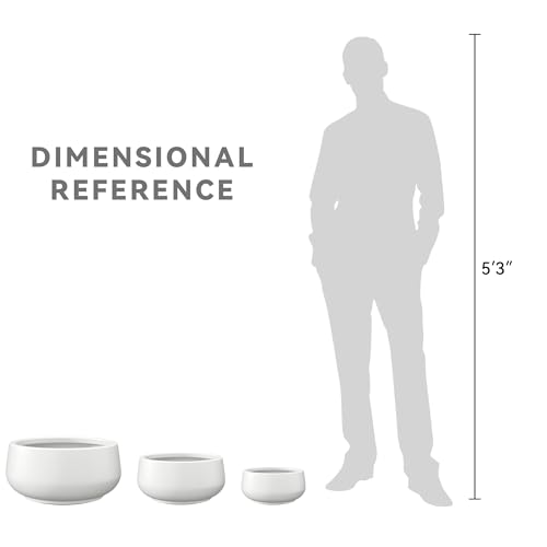 Set of 3 White Concrete Shallow Planters 21.6" 16.9" 12.5" Dia (Pure White / 21.6",16.9",and 12.5" Dia)
