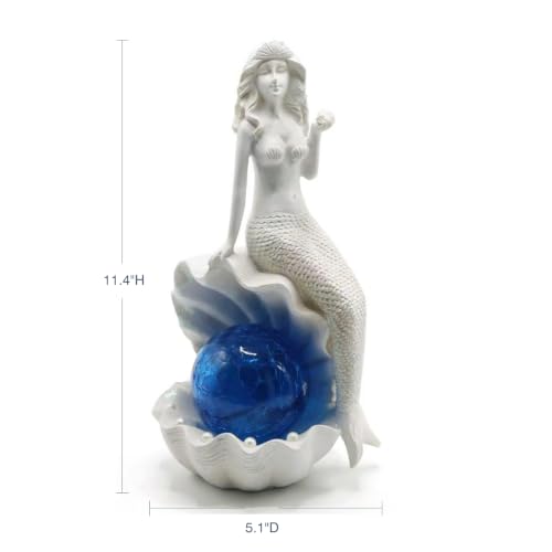 Mermaid Statue Outdoor Decor Garden Statues with Solar Lights (White)
