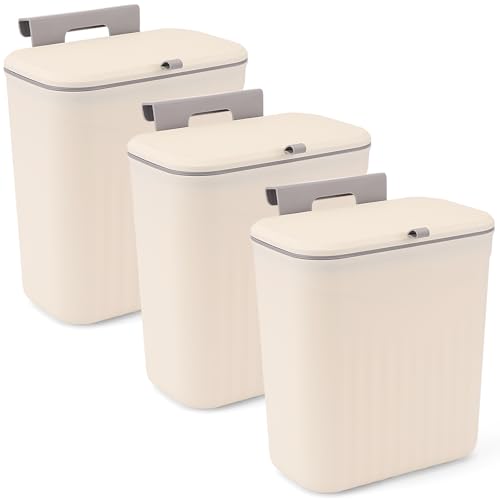 3 Pack Hanging Trash Can with Lid (Cream)