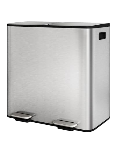 2 x 10.6 gal Stainless Steel Double Trash Can with Lid for Kitchen
