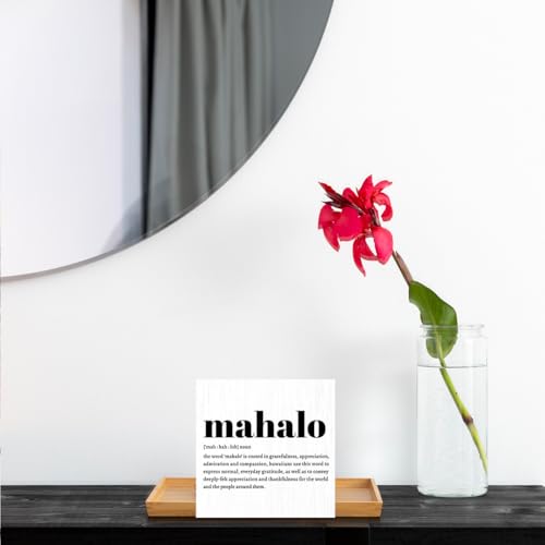 Mahalo Definition Hawaii Rustic Home Office Decor Wooden Box Sign (White 1236 / Wooden box（5.1 x 5.1 inches）)