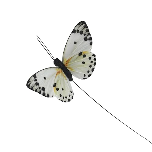 Artificial Feather 3D Butterfly Party Decorations Set of 12 with Wire 6 Color Ornaments for Christmas Tree (D Wire)