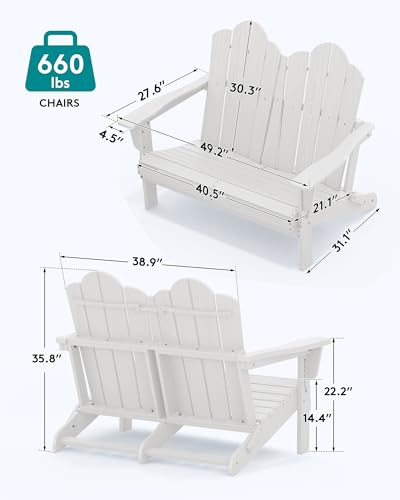 3 Piece Adirondack Bench Set (White / 2 bench & 1 coffee table)