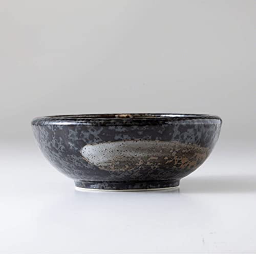 Minoyaki Series Small Round Glazed Ikebana Flower Vase (5.04 x 5.04 x 1.89 inches / Black With Brown White Brush)