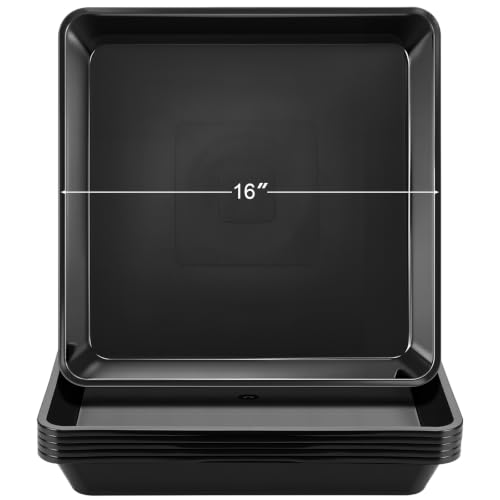 6 Pack Plastic Plant Saucer (Square / 16 Inch / Black)