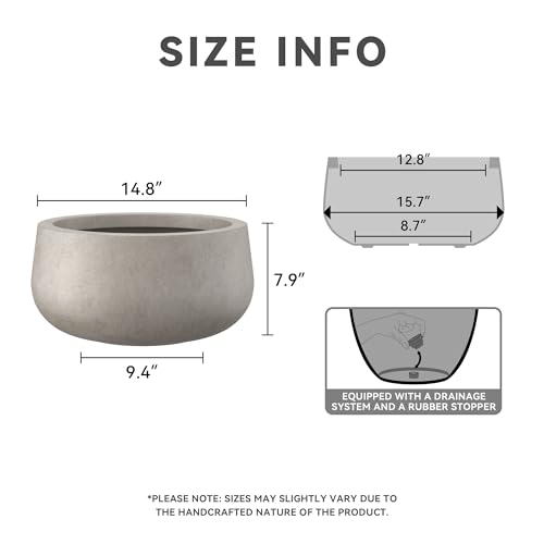 Accent Round Bowl Weathered Concrete Planter 16" Dia (Weathered Concrete / 15.7"w)