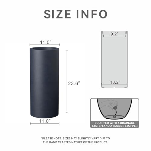 Accent Round Column Charcoal Concrete Planter 23.6" Tall (Charcoal / 23.6“h)