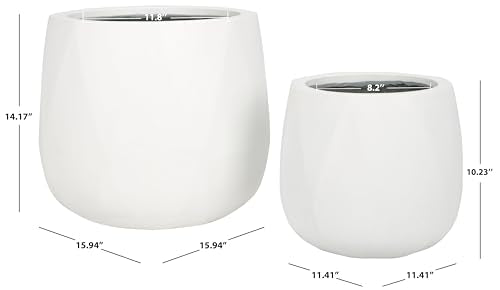 Outdoor Collection Kane White Cement Ficonstone Planter Pot Set of 2 (16"W x 16"D x 14"H / White)