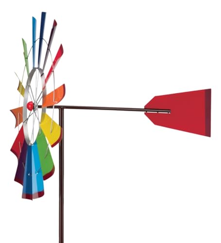 Wind Spinner Outdoor Metal Kinetic Yard Art with Stake (Rainbow / Medium (70-79 Inch))