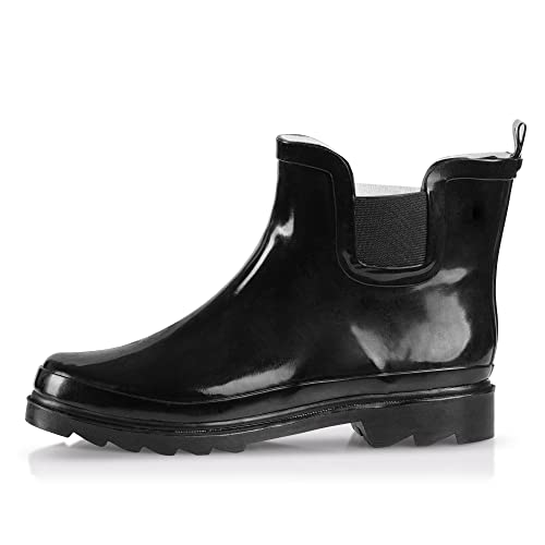 Women's Waterproof Ankle Rain Boots (9 / Black)