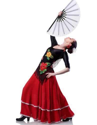2 Pack Large Folding Hand Fan for Line Dance & Popping (Black Pole White)