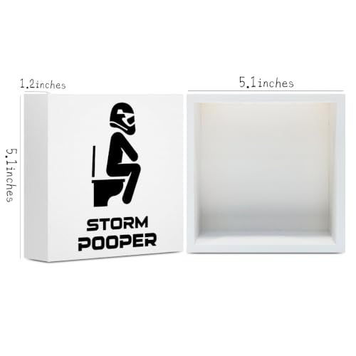 Funny Bathroom Decor Storm Pooper Stormtrooper Wooden Box Sign 5 x 5 Inches (White 1617 / Wooden box（5.1 x 5.1 inches）)