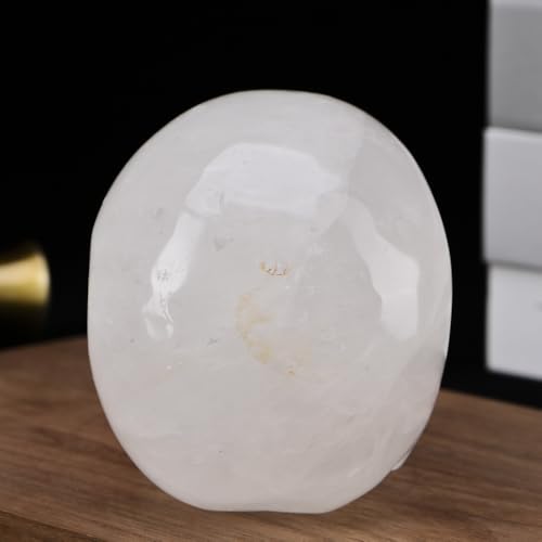 5''Natural White Quartz Crystal Skull Head Hand Carved Reiki Healing Stone Statue Healing Home Office Art Room Decoration (White Quartz / 5inch)