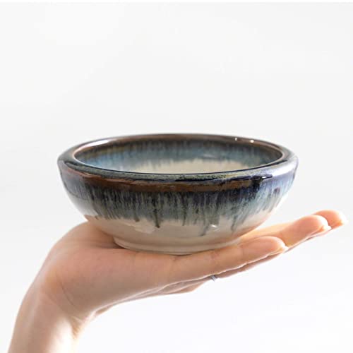 Minoyaki Series Small Round Glazed Ikebana Flower Vase (5.04 x 5.04 x 1.89 inches / White and Blue)