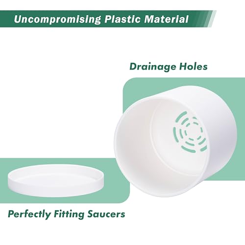 4 Pack White Plastic Planters with Saucers (5.5")