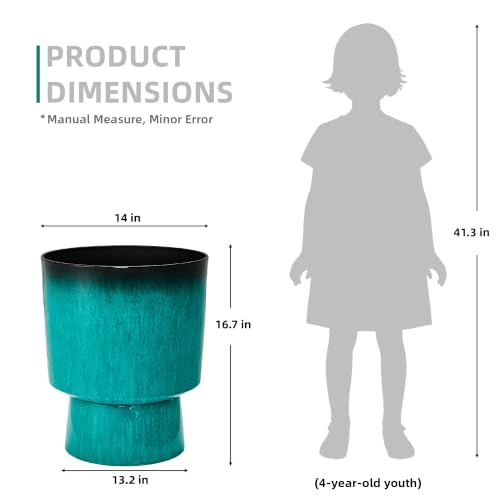 16.8" Planters for Outdoor Plants (16.8"-teal Glazed & Black Rim)