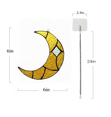 Yellow Moon Stained Glass Window Haninging Handcrafted Art Suncatchers (Yellow Moon)