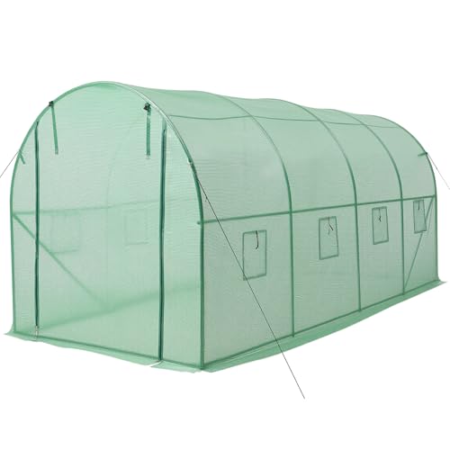 Walk in Tunnel Greenhouse (Green / 15x7x7 ft)