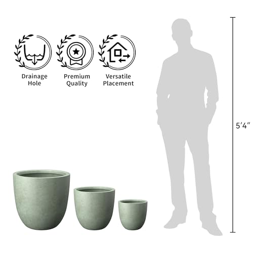 3 Pack 18" 14" 10" W Round Mint Green Concrete Planters (Mint Green / Set of 3: 10/14/18-Inch Dia)