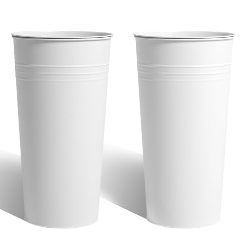25'' Tall Galvanized Steel Planter Pot with Water Level Indicator (White / 25'' H.)
