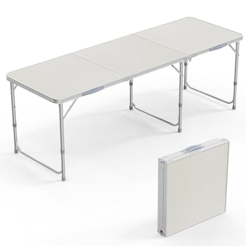 6ft Folding Camping Table with Carry Handle (White / 6ft)