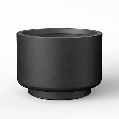 Accent Round Pedestal Black Concrete Planter 12.6" Dia (Black / 12.6" Dia x 9.1"H)