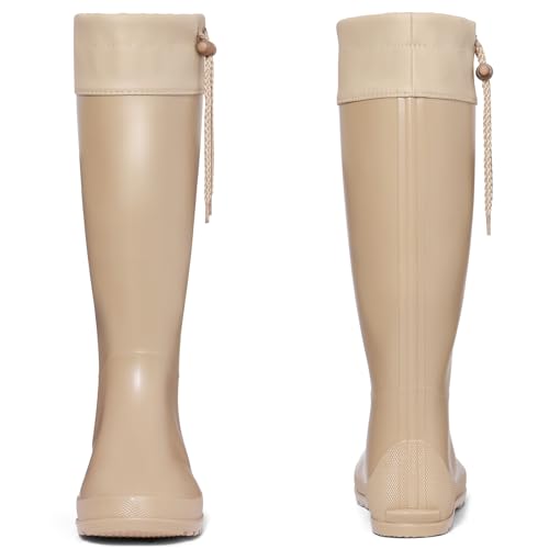 Women's Packable Tall Rain Boots Ultra Lightweight Garden Boots (8-8.5 / Khaki)