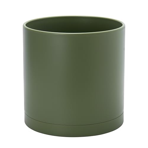 Plastic Planter Pot with Saucer (12 Inch / Olive)