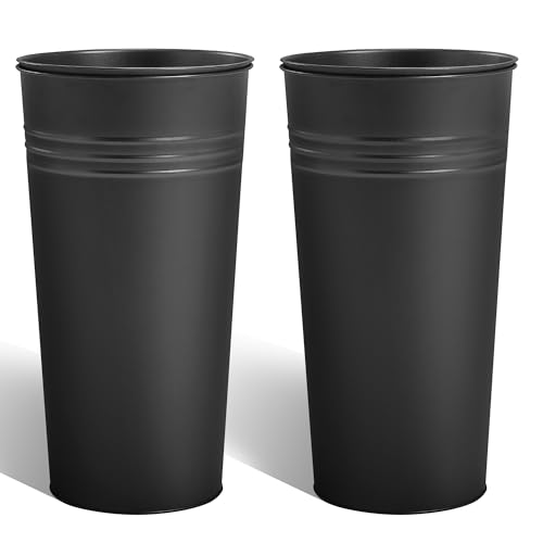 25'' Tall Galvanized Steel Planter Pot with Water Level Indicator (Black / 25'' H.)