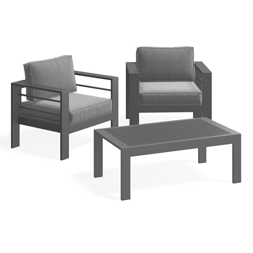 Aluminum Patio Furniture Set for All Weather (Charcoal Gray / 2 Armchair+Wood Top Table)