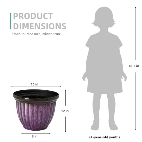 15" Large Planters for Outdoor Plants Set of 2 Plastic Flower Pots (15"-gradient Purple)