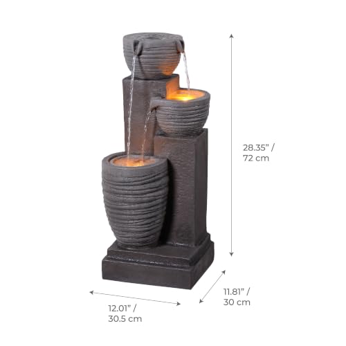 Horizontal Ribbed Pattern Outdoor Water Fountain (Warm Gray)