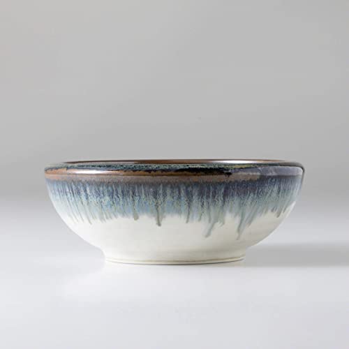 Minoyaki Series Small Round Glazed Ikebana Flower Vase (5.04 x 5.04 x 1.89 inches / White and Blue)