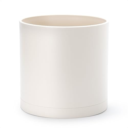 Plastic Planter Pot with Saucer (12 Inch / Oatmeal)