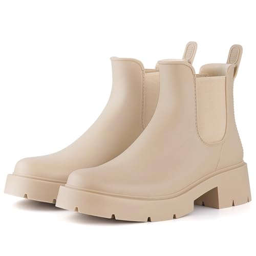 Women's Ankle Rain Boots Waterproof Chelsea Boots (9-9.5 / Platform Nude)