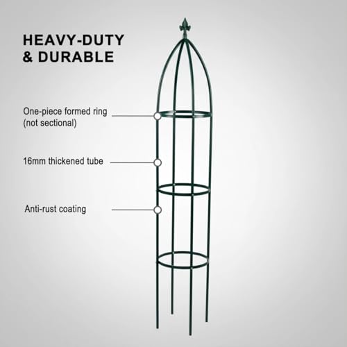 100% Metal Garden Obelisk Trellis Heavy Duty 6.3 ft for Climbing Vines (Green / Large)