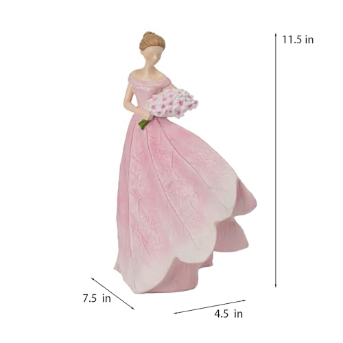 Pink Leaf Angel Girls Fairy Statue Collection Home Decoration (Pink-flower / Large)
