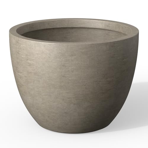 Large Round Tapered Weathered Concrete Planter 10.6" Tall