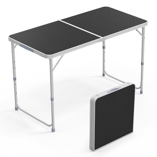 4FT White Folding Table with Carrying Handle Height Adjustable Lightweight Fold Up Portable for Indoor Outdoor Picnic (Black / 4ft)