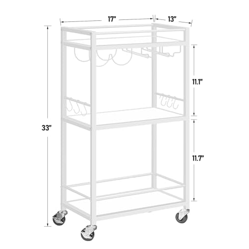 Bar Cart with 3 Mirrored Shelves (White（3 Tier）)