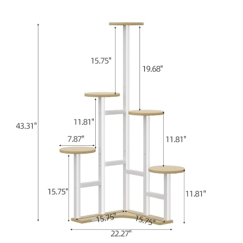 Corner Plant Stand Indoor with Grow Lights 6 Tiered Corner Plant Shelf (White Oak(with Lights) / 6 Tier-Round)