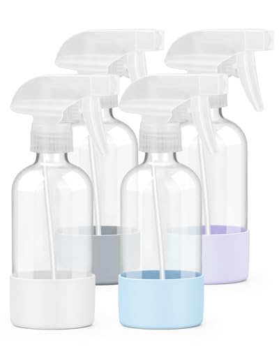 Glass Spray Bottles 8 oz (Blue+Grey+White+Purple / 4 Pack)